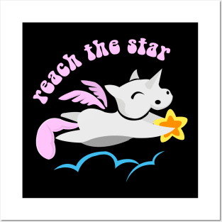 Reach The Star Unicorn Posters and Art
